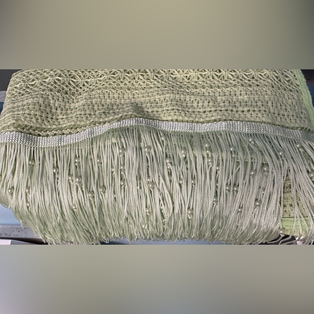 Pretty Little Thing PALE LIME CROCHET PEARL TASSEL TRIM BEACH SARONG - Picture 7 of 9